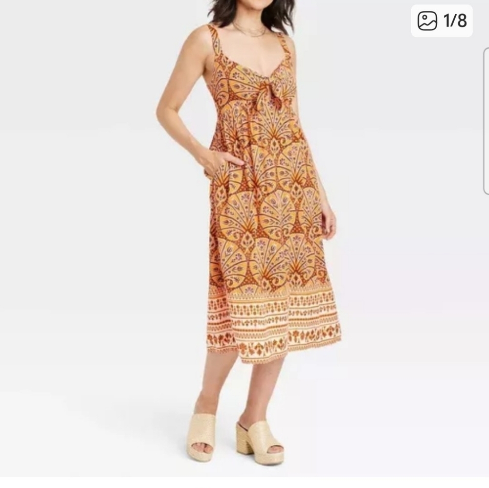 Knox Rose Summer Midi Dress Medium Smocked Back